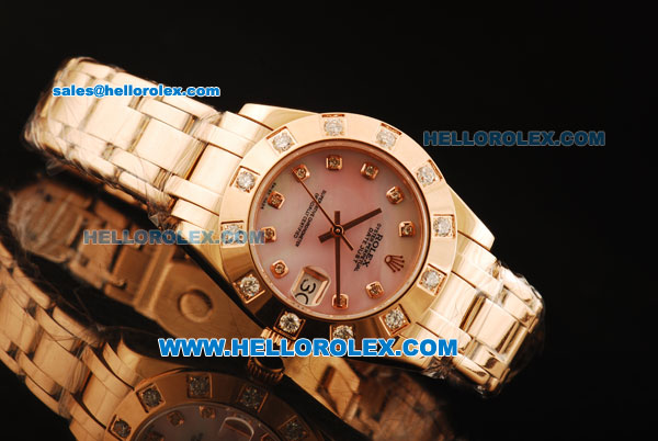 Rolex Datejust Swiss ETA 2836 Automatic Movement Full Rose Gold with Pink Dial and Diamond Markers/Bezel - Click Image to Close